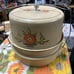 Vintage Metal Cake & Pie Carrier with Glass Knob Handle Floral Cream