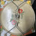 Vintage Metal Cake & Pie Carrier with Glass Knob Handle Floral Cream