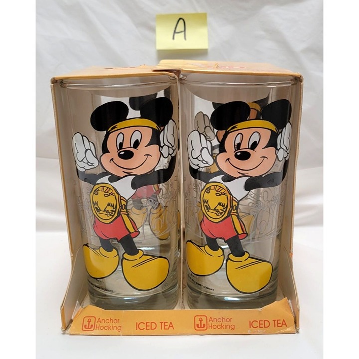 VTG Anchor Hocking Mickey Mouse 15oz Heavy Base Iced Tea Glass Set Of 4 - Lot A
