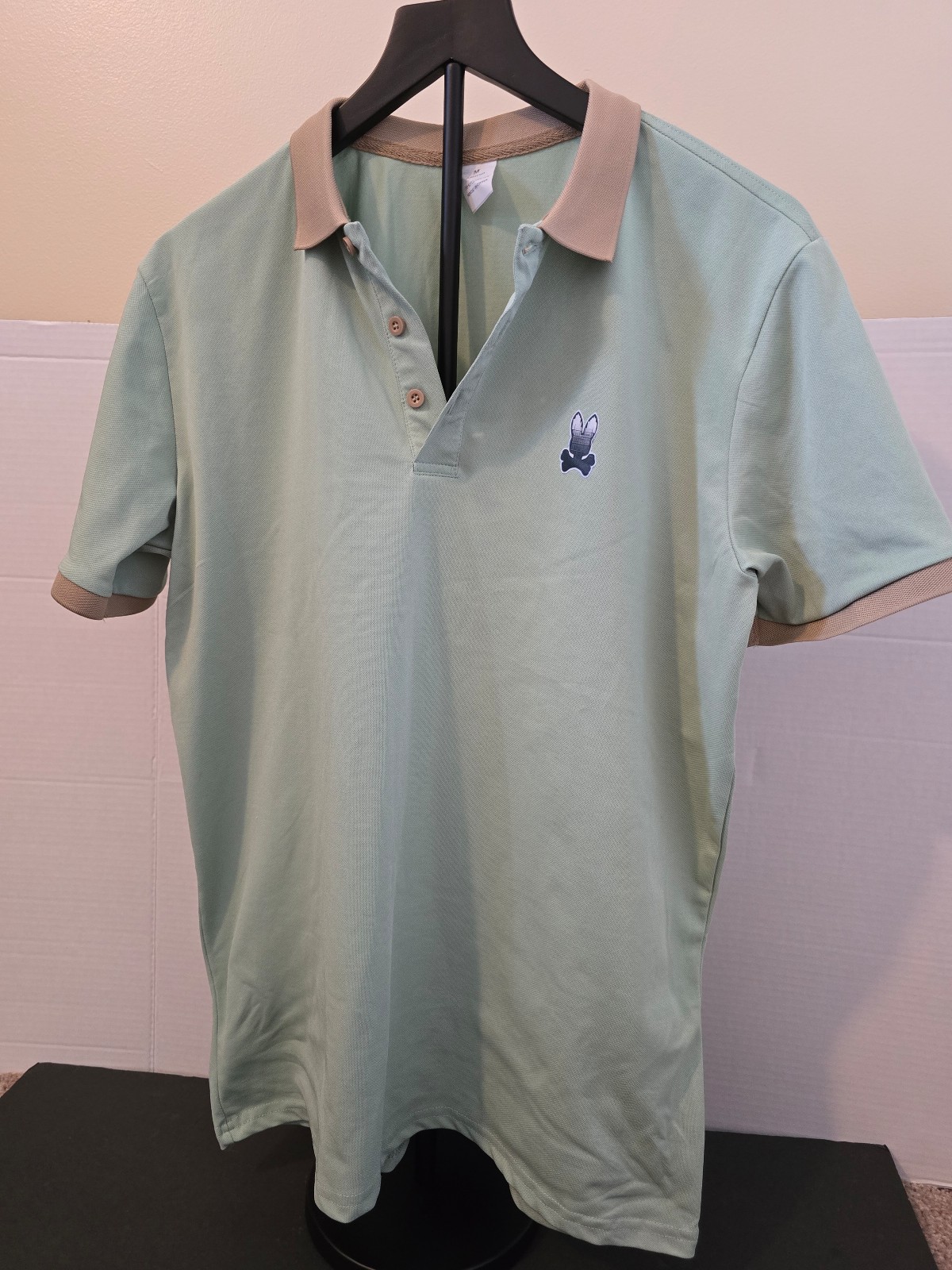 Psycho Bunny Mens Medium Light Green/Tan Polo Golf Designer Trending Luxury