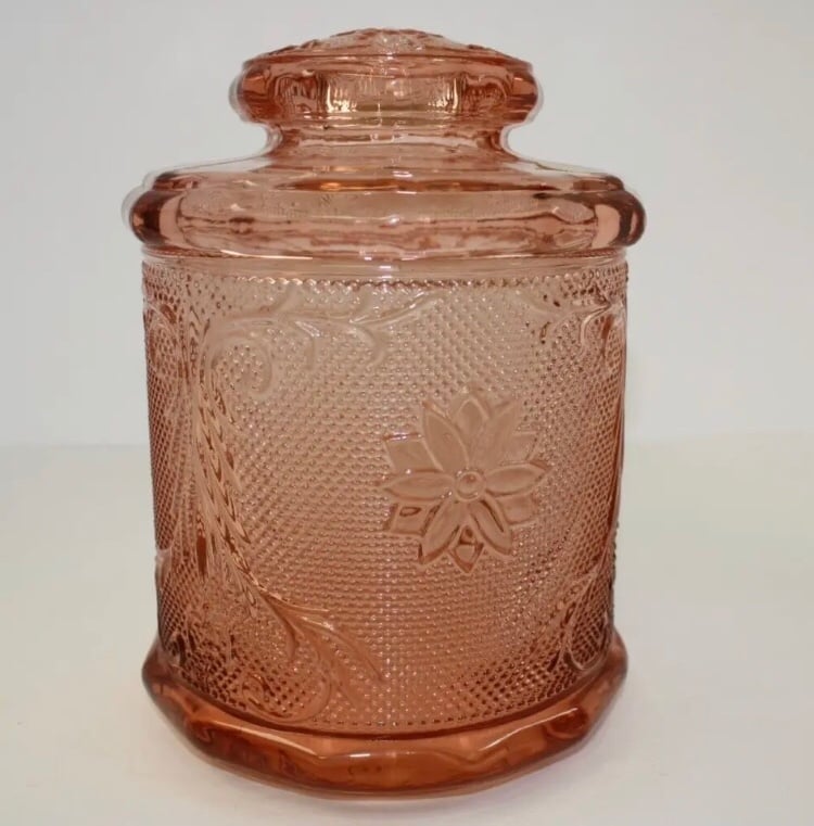 Indiana Glass Tiara Pink Vintage Canister Jar w/Lid, 7