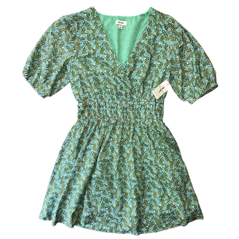 NWT On 34th Printed Cotton Summer Mint Green Mini Dress Medium
