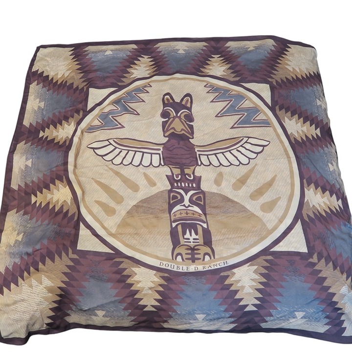 Double D Ranch Western Totem Square Scarf Brown Cream Cowboy Eagle Bird Wrap