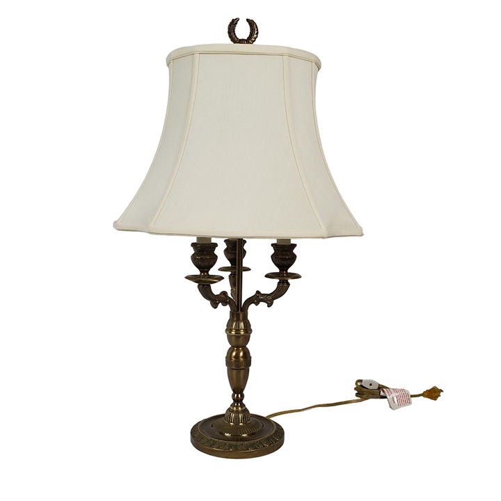 Vintage French Empire Brass Bouillotte Table Lamp, 2-Light Table Lamp Candelabra