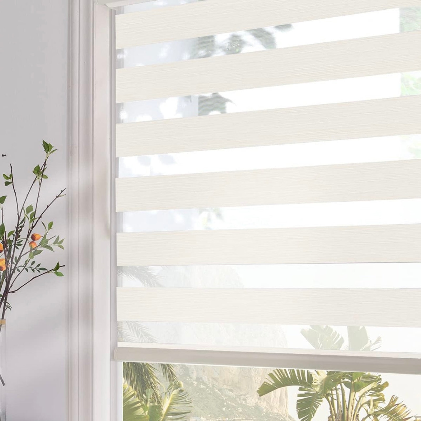 Zebra Roller Blinds Dual Layer Sheer Shades - Beige, 32” W x 72” H (Open Box)