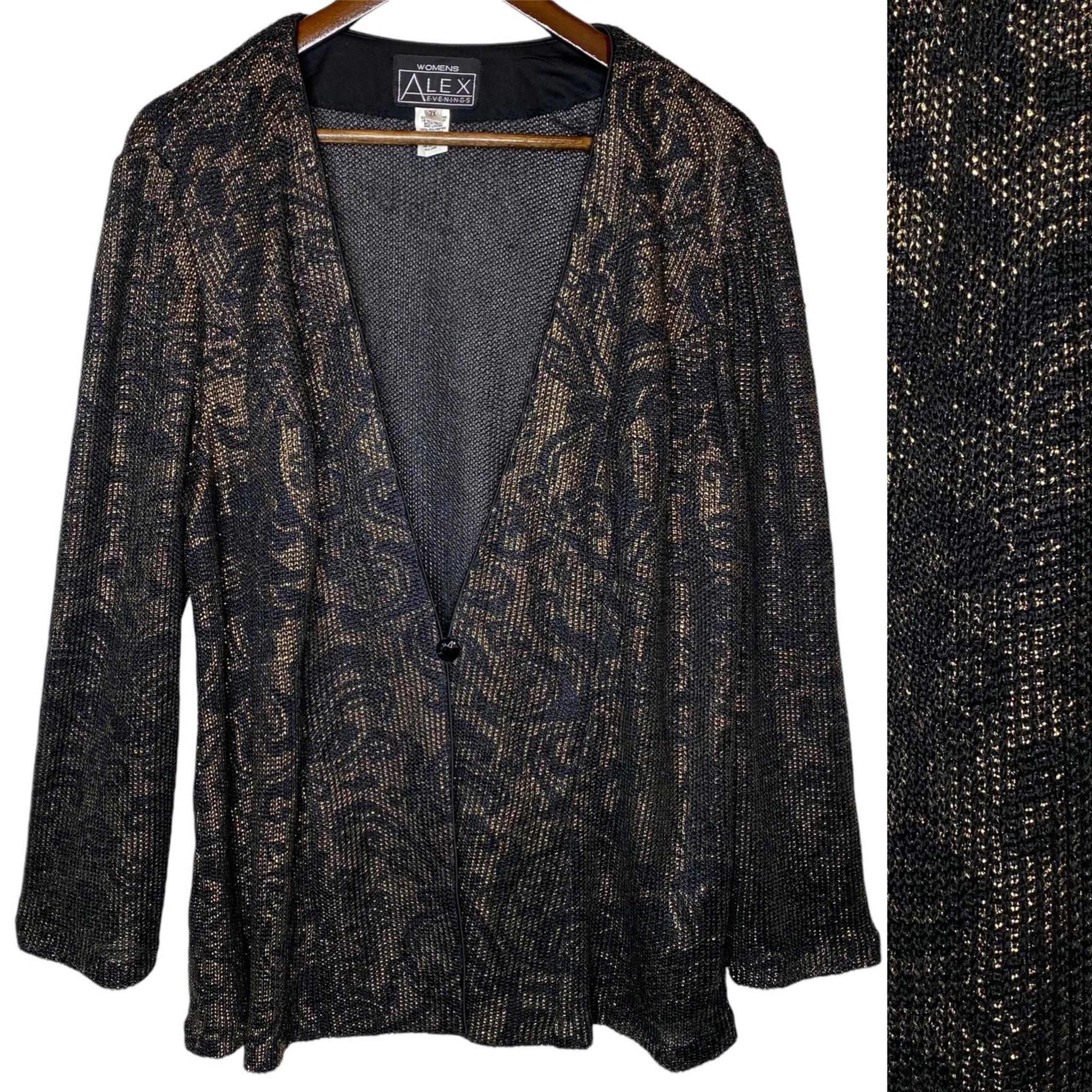Alex Evenings Knit Single Button Jacket Black and Gold Metallic size 2X