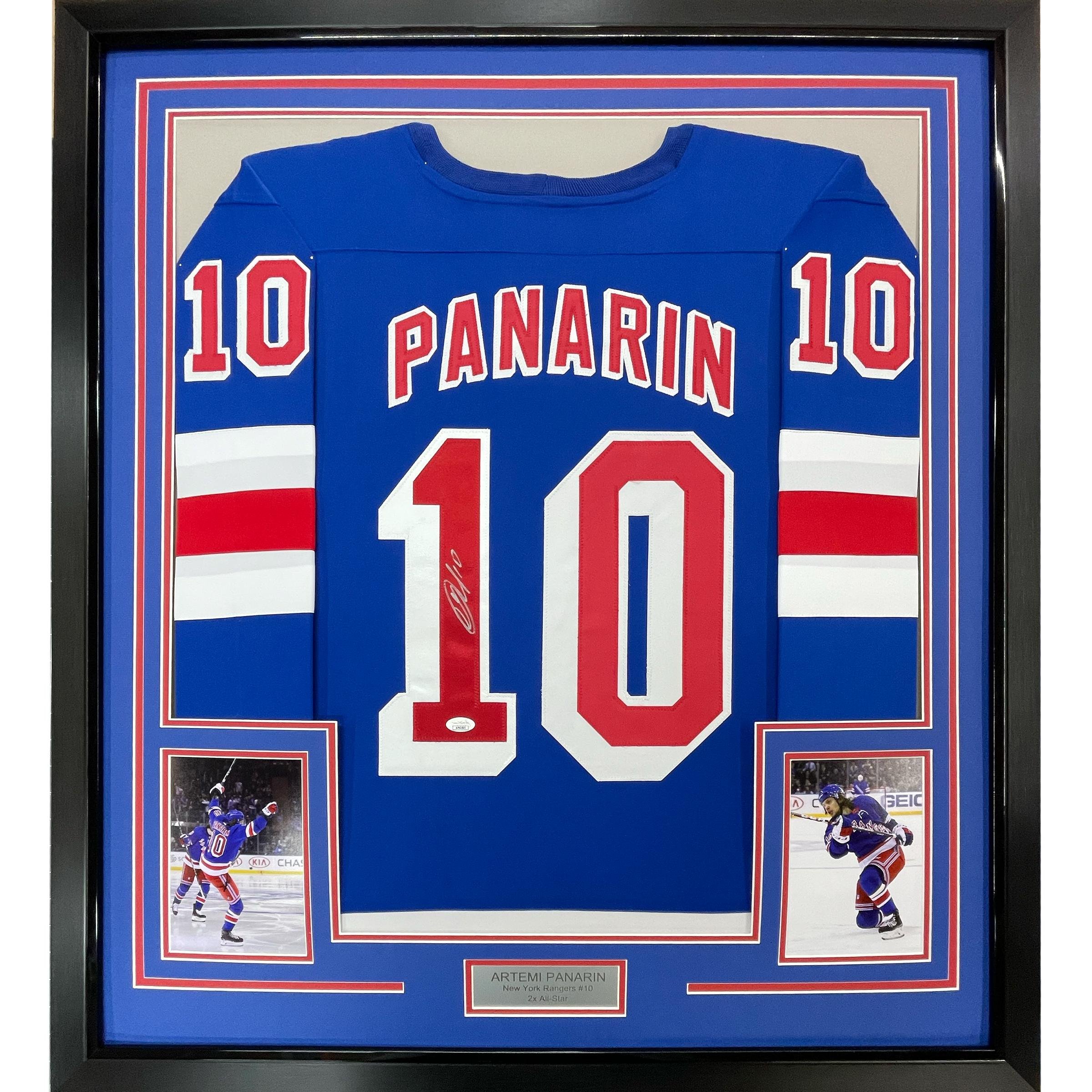 Framed Autographed/Signed Artemi Panarin 35x39 New York Blue Jersey JSA COA