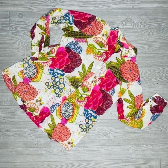 Cotton kiki sol tropical long sleeve abalone button front shirt beach wear med