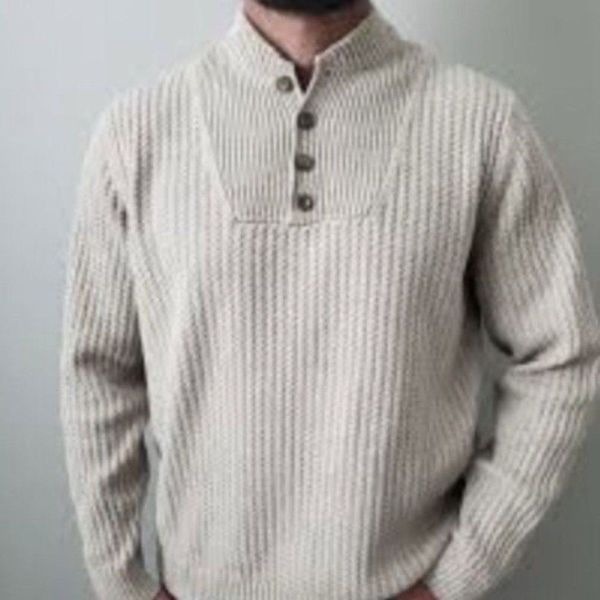 Vintage Eddie Bauer Men’s Size XL Tan 100% Cotton 4 Button Henley Neck Sweater