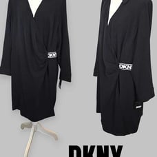 DKNY WOmen's Black Long Sleeve Faux Wrap Dress Size 16W New with tag