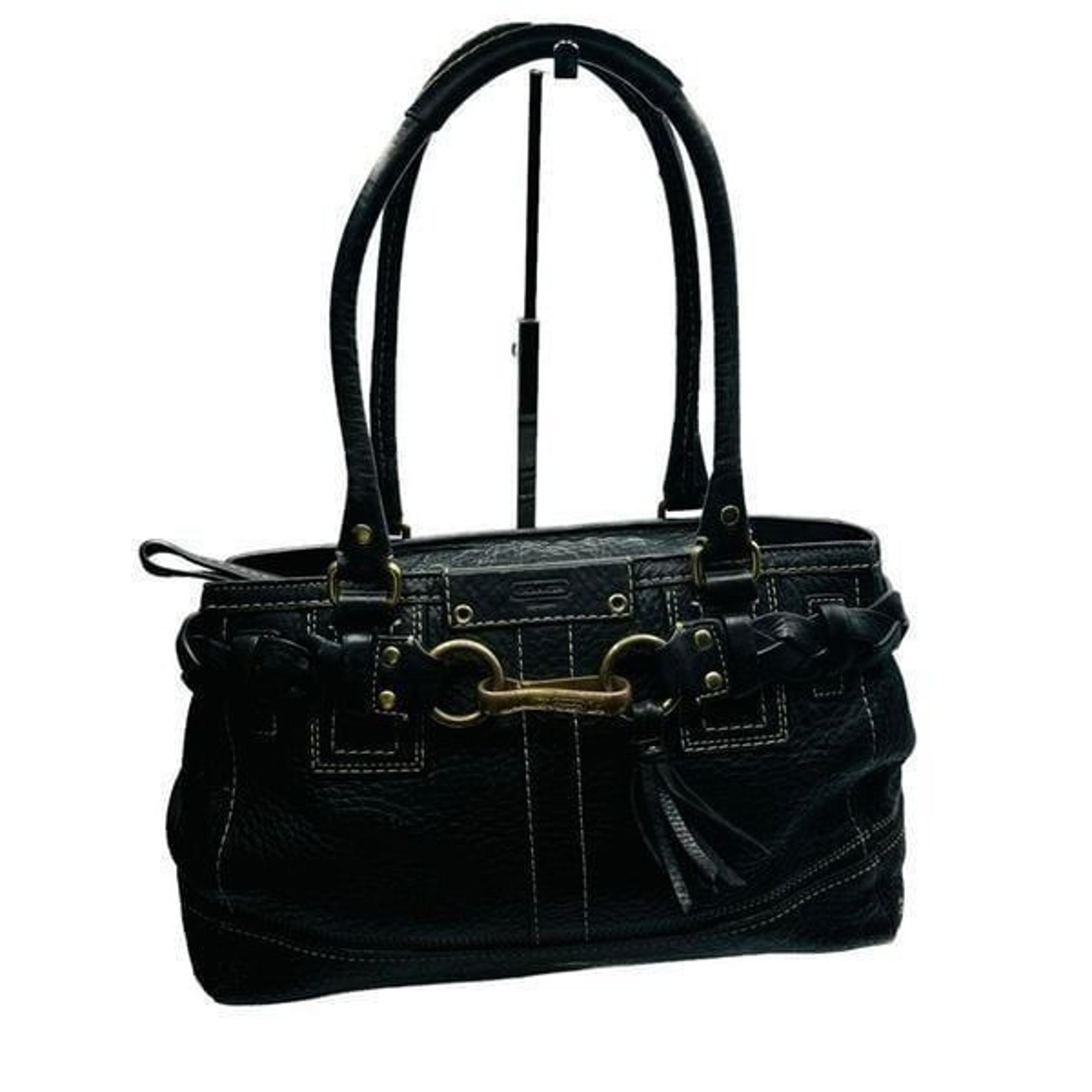 COACH HAMPTON WOMEN’S BLACK PEBBLED LEATHER SATCHEL BAG #10528 horsebit design