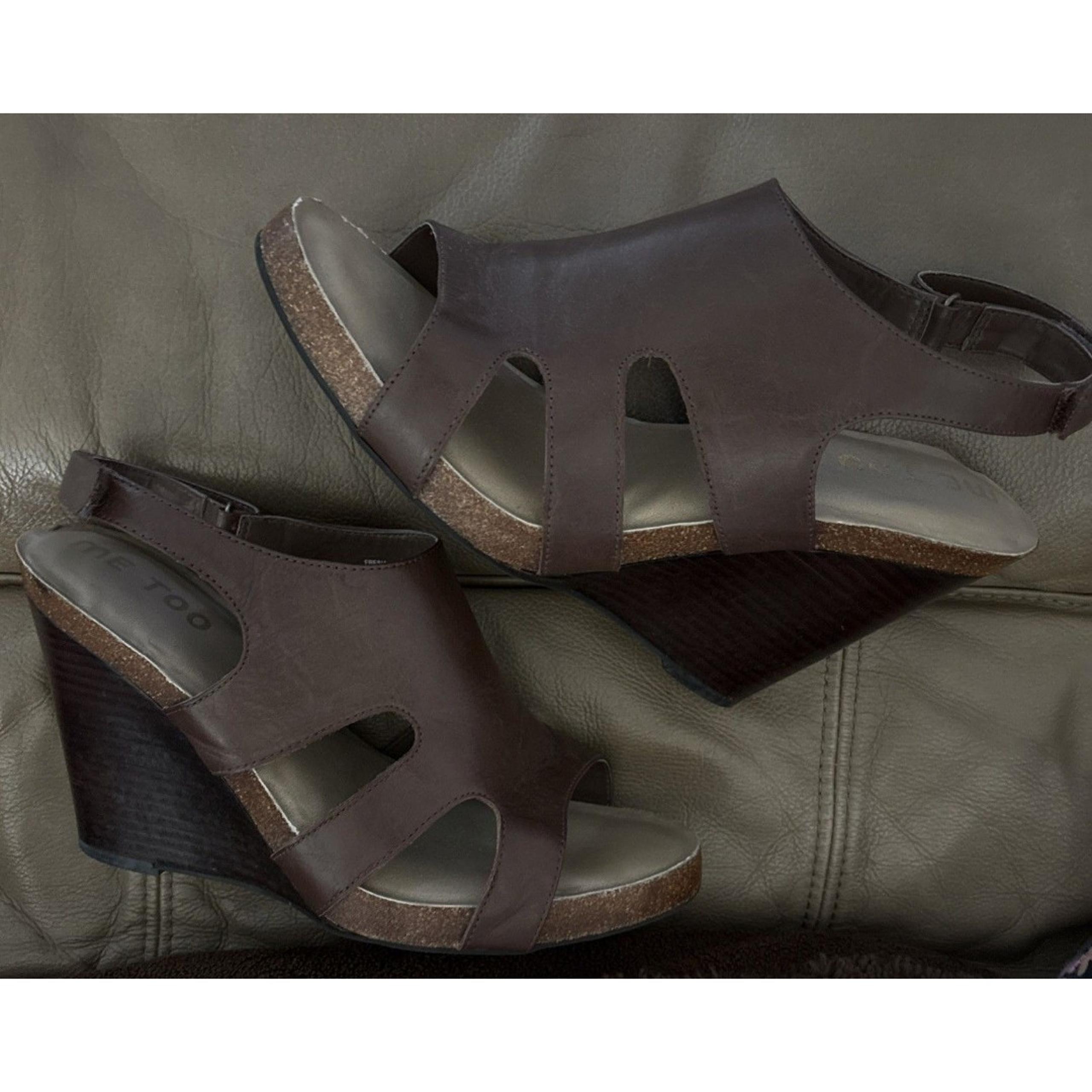 Me Too Women’s Fresia Wedge Heels Brown Leather Shoes 10 M EUC
