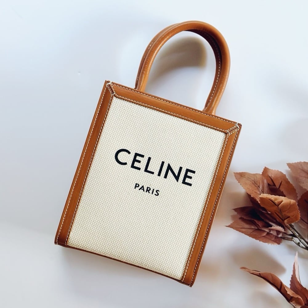 Celine Canvas Calfskin Mini Vertical Cabas Natural Tan