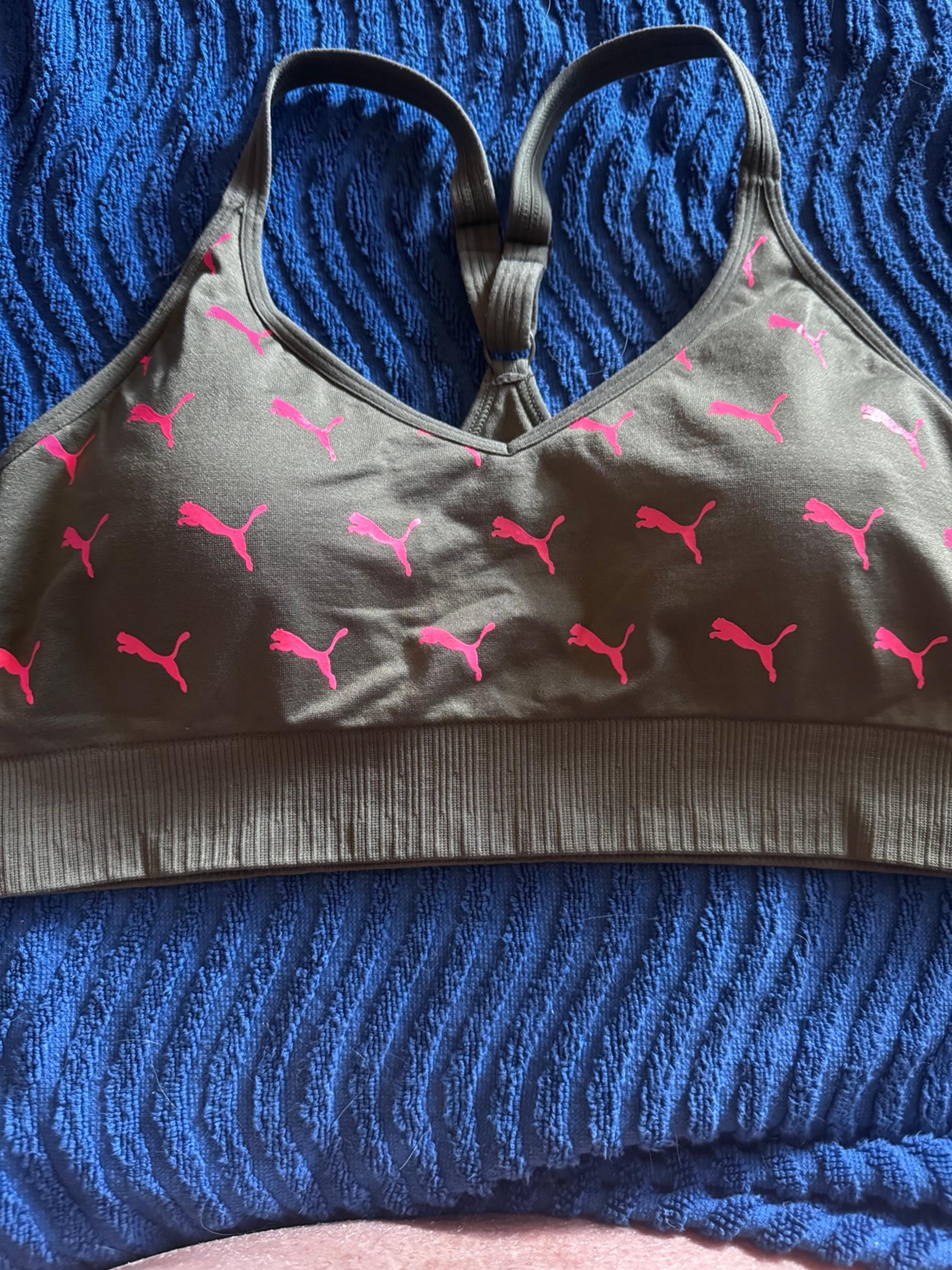 Women's Puma Sports Bra Size L Olive Green And Pink Puma EUC