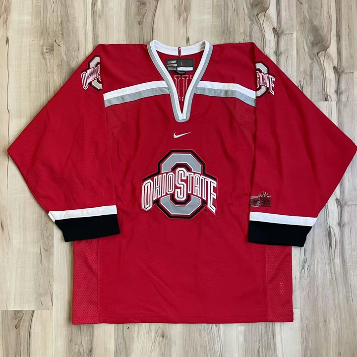 VTG Ohio State Buckeyes NIKE Hockey Jersey Red Embroidered NCAA Mens Large Korea