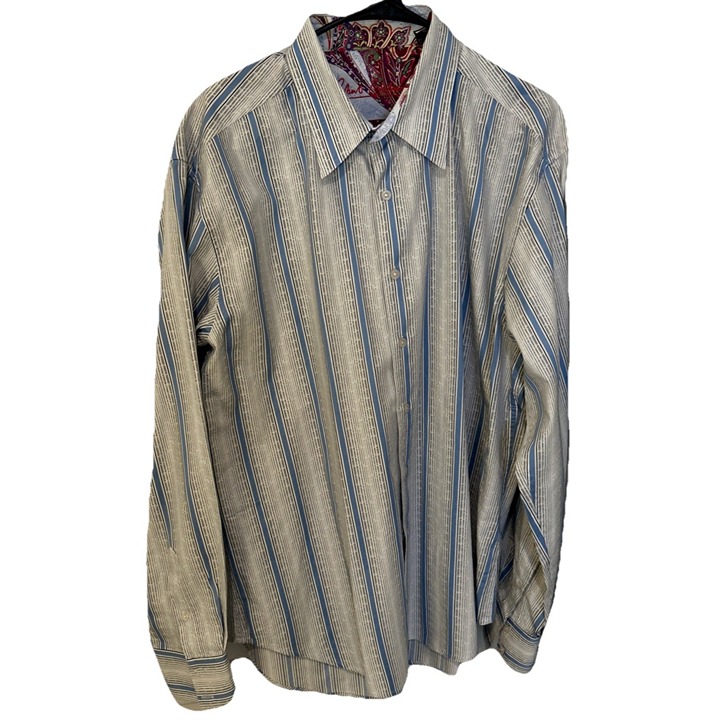 Robert Graham Button Up Men's Size XL Striped Pattern W/ Paisley Flip Cuff