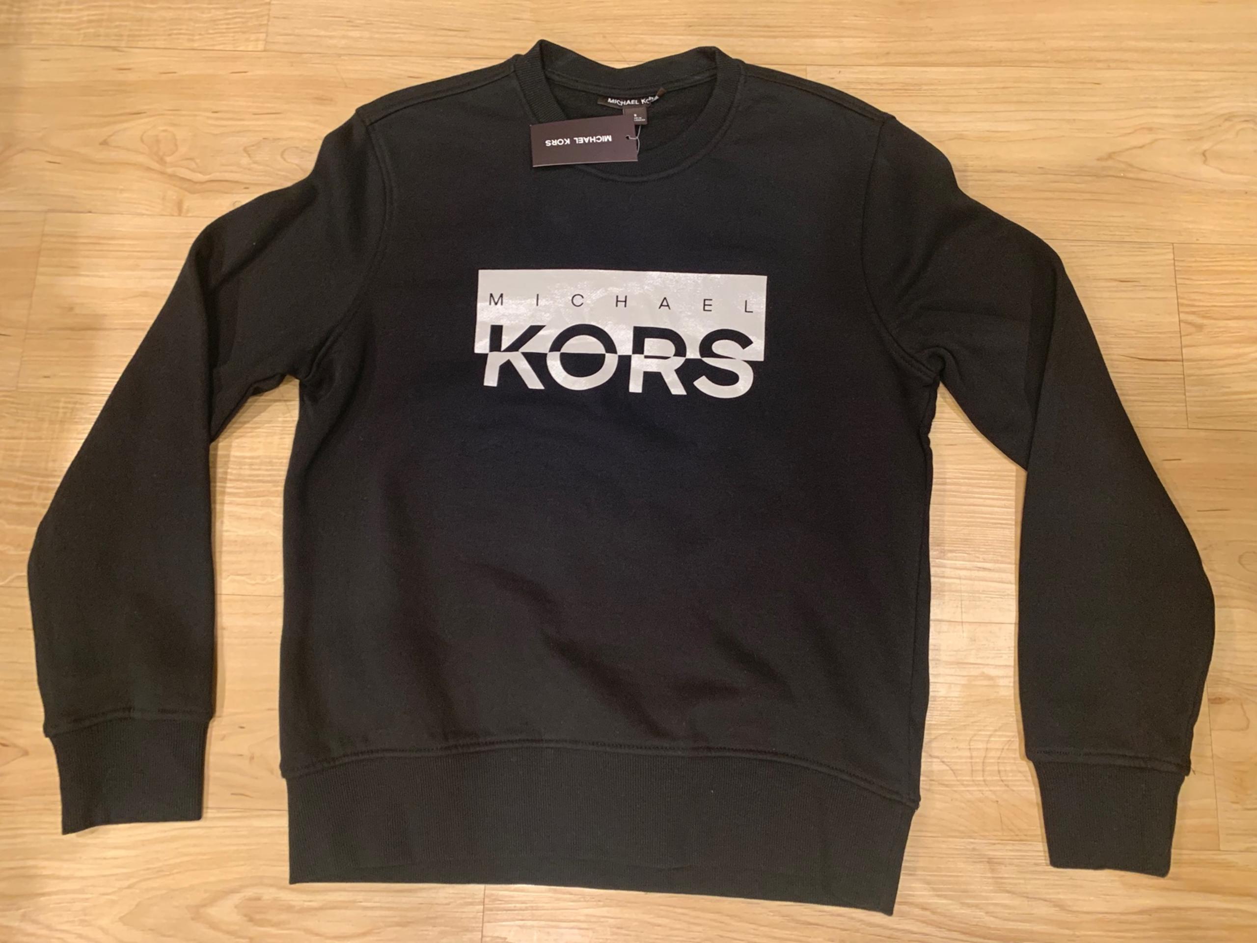 Michael Kors Men's Cotton Blend Pullover Crewneck Sweatshirt MK Logo Black XL