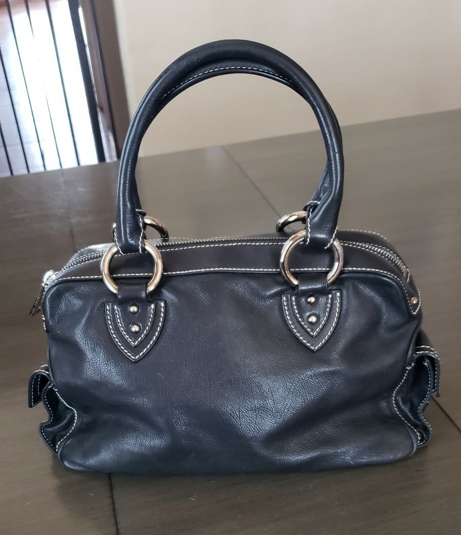 Marc Jacob Leather 2 Pocket Satchel Handbag Black Italy