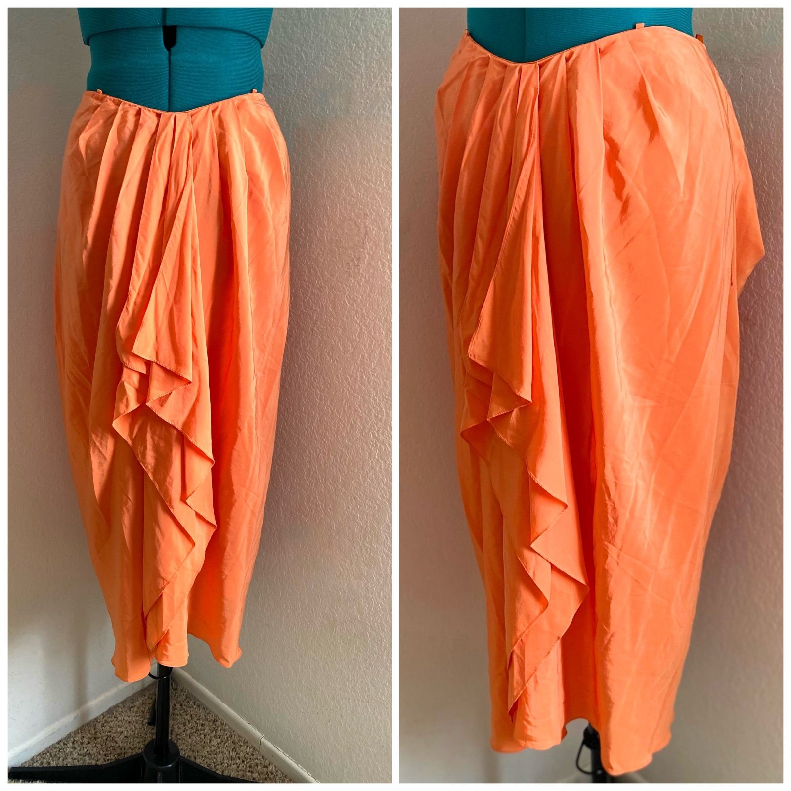 BCBG MAXAZRIA ORANGE SILK MIDI FALL SKIRT SIZE S