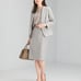 Green Label Relaxing Skirt Suit Set Up, Collarless Jacket
