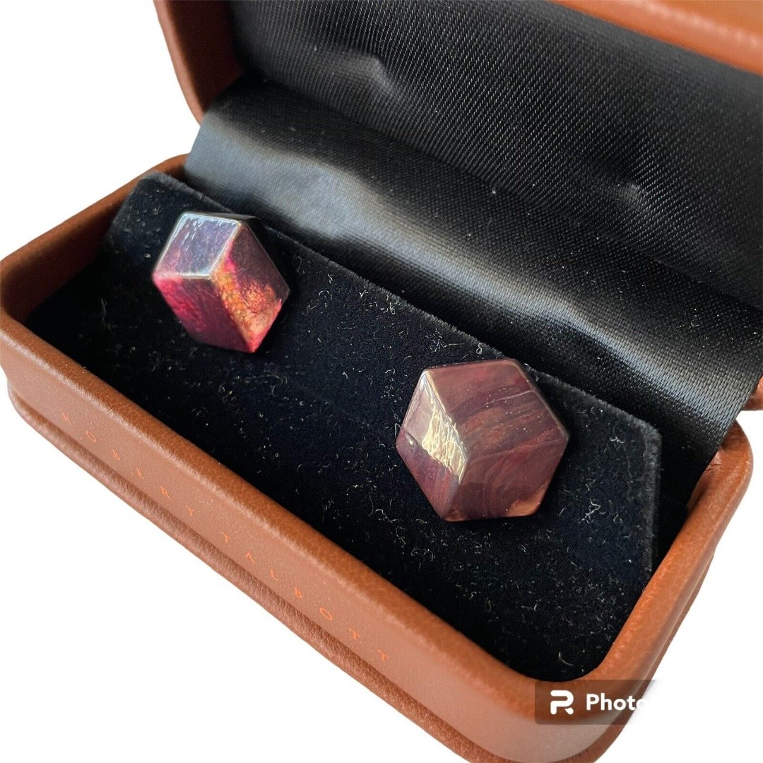 Robert Talbott Chelsea Cuff links NWT Hexagon Pink/purple “3D” Chrome 325