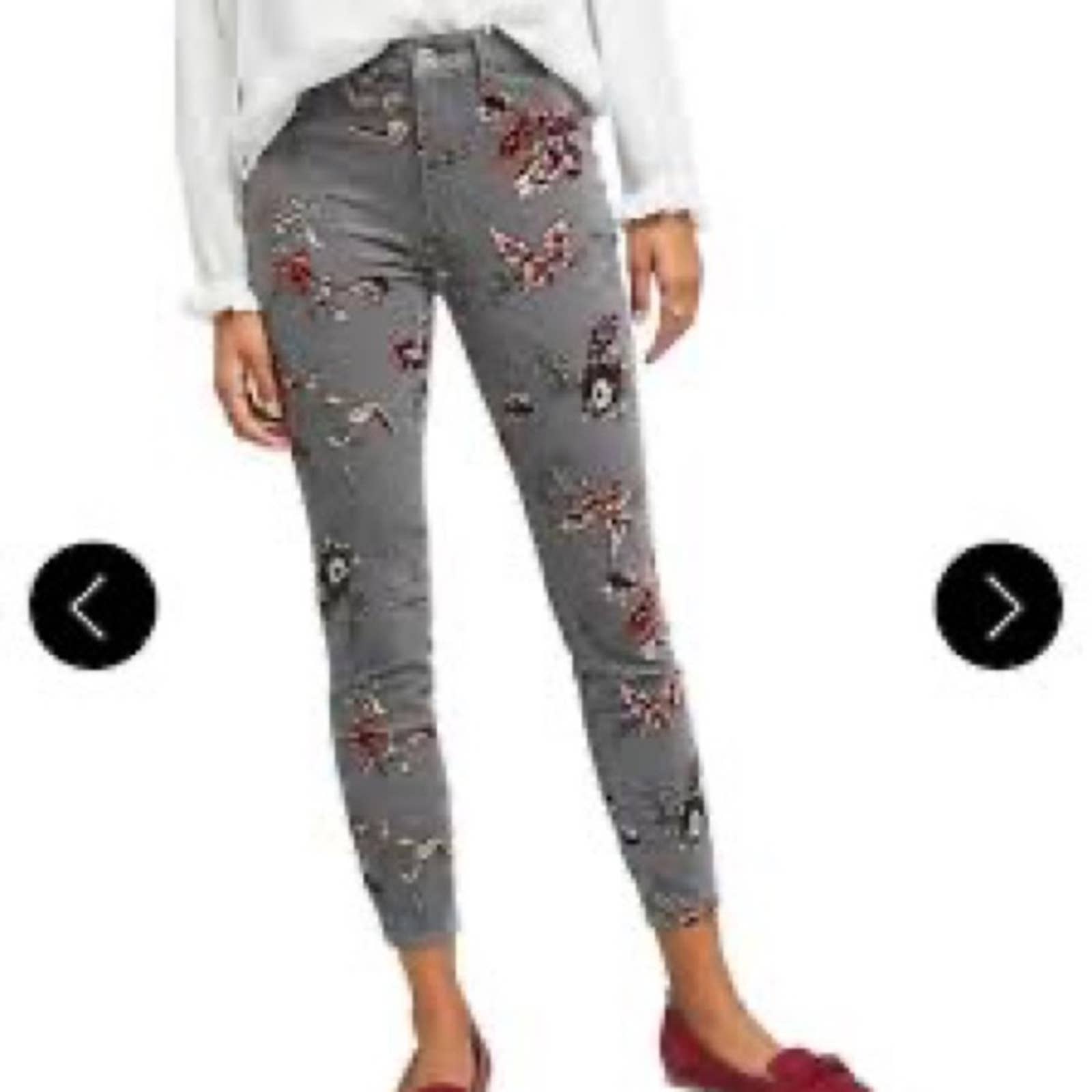 Pilcro by Anthropologie High Rise Skinny Floral Corduroy Pants in Grey - Size 27