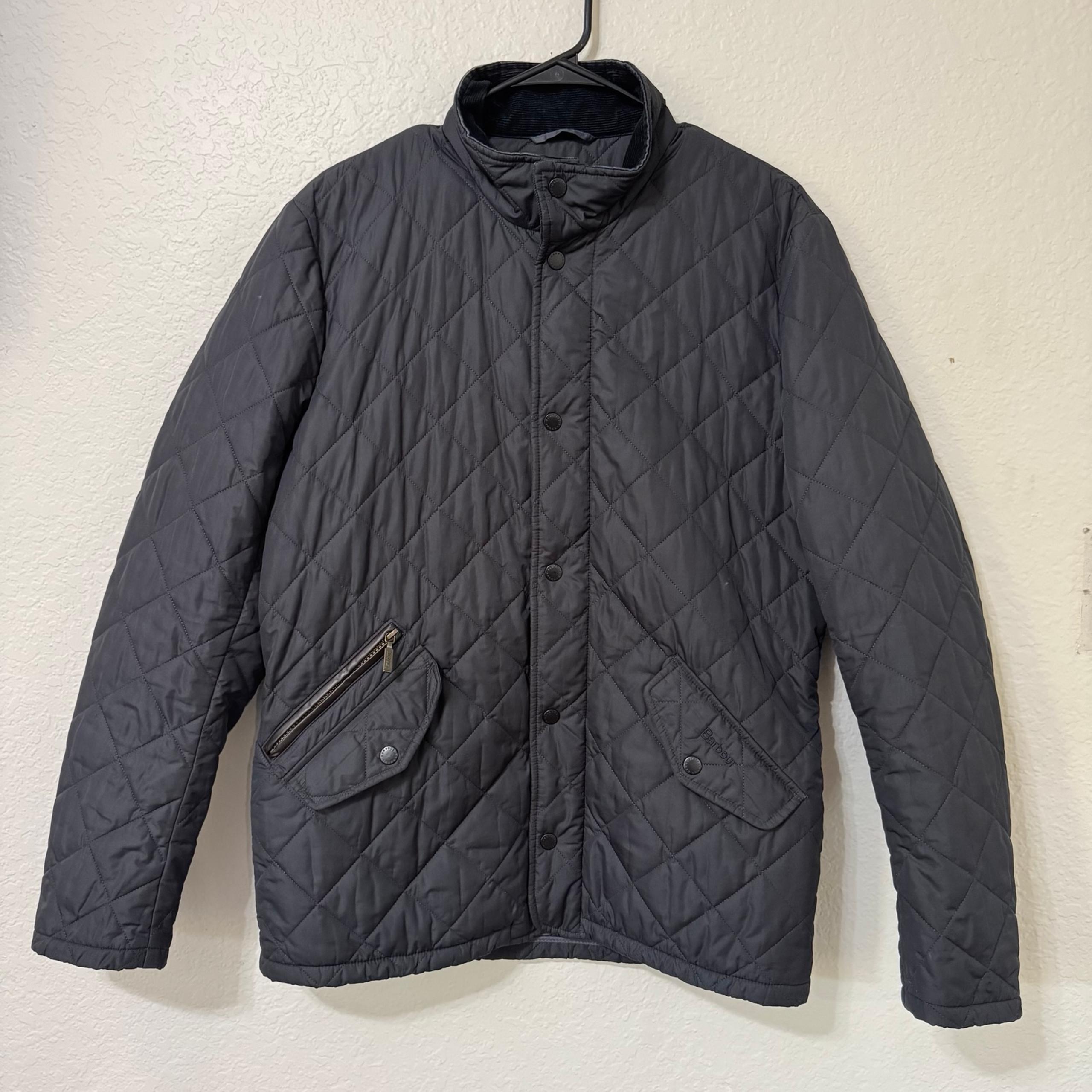 Barbour Diamond Quilted Jacket Corduroy Collar Black Men’s Size S