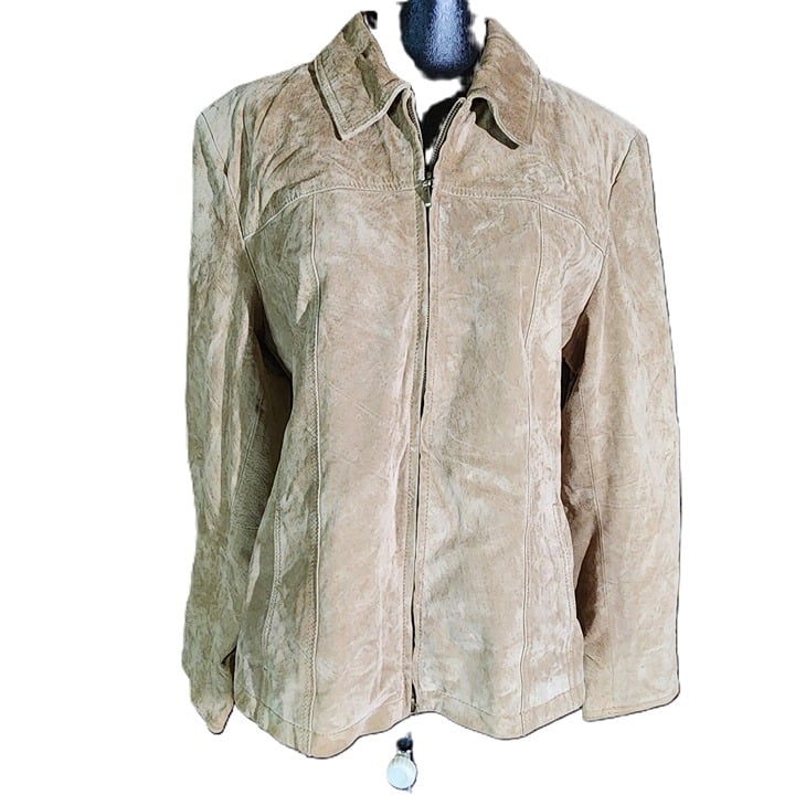 Coldwater Creek Womens Beige Full Zip Suede Jacket Size Extra Large