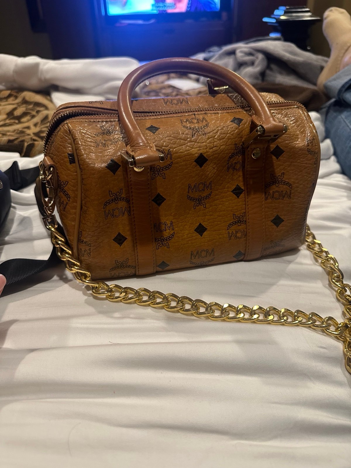 MCM cognac Boston bag