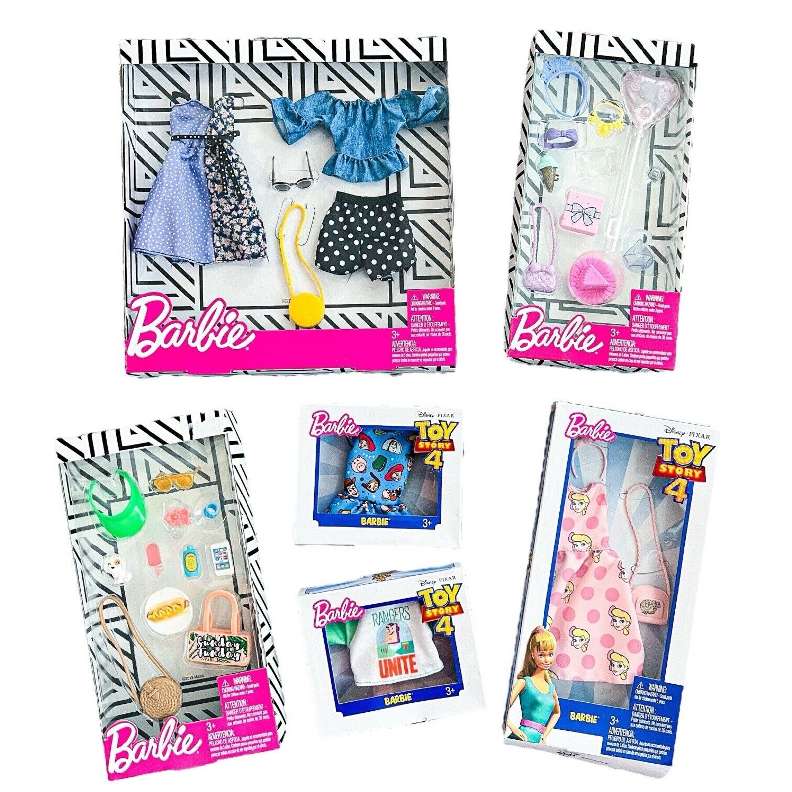 Lot Of 6 Mattel 2018 Barbie Fashion Outfits & Accessories Packs Incl Toy Story 4