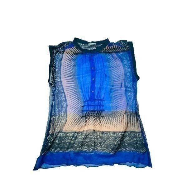 Philosophy di Alberta Ferretti Sheer Silk Sleeveless Overshirt Tunic Blouse Blue