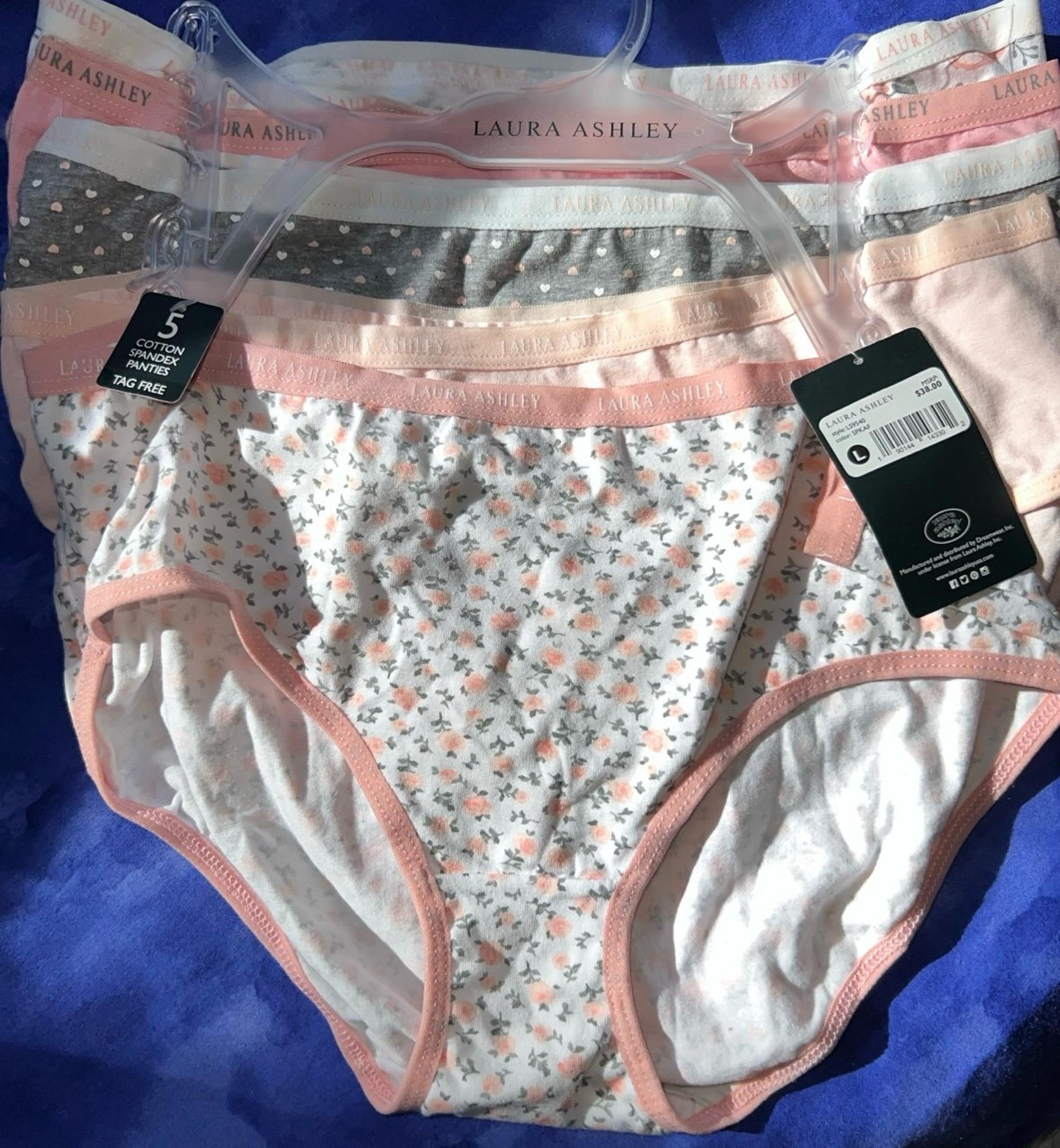 (5) Laura Ashley Cotton Spandex Tag  Free Women's Brief Panties Size Large NWT