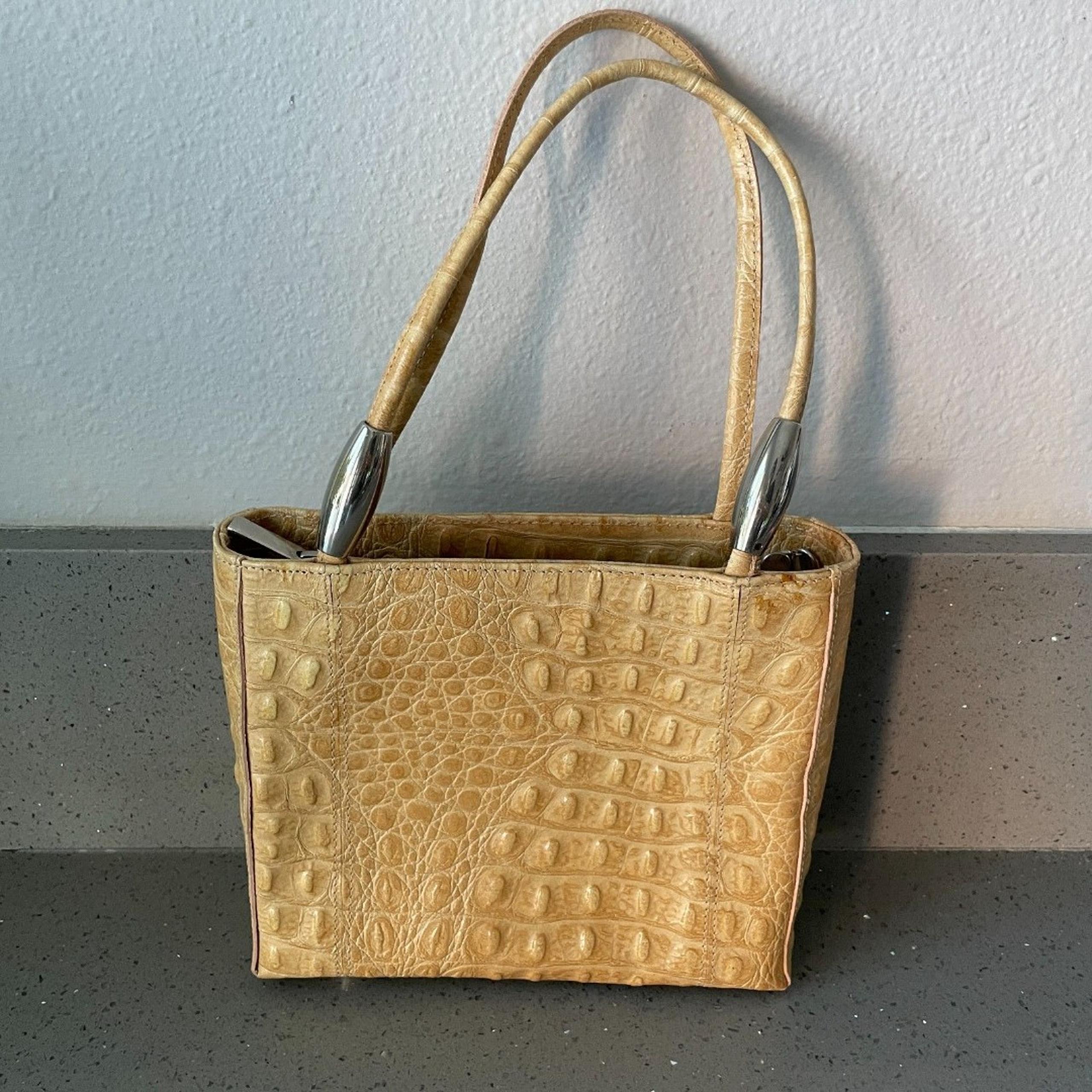 Condotti France Vintage tan alligator leather top handle mini bag purse