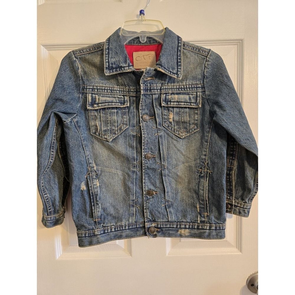 OTB Women's Distressed Blue Denim Jeans Jacket Size Large -6- Rich Mom Old Money