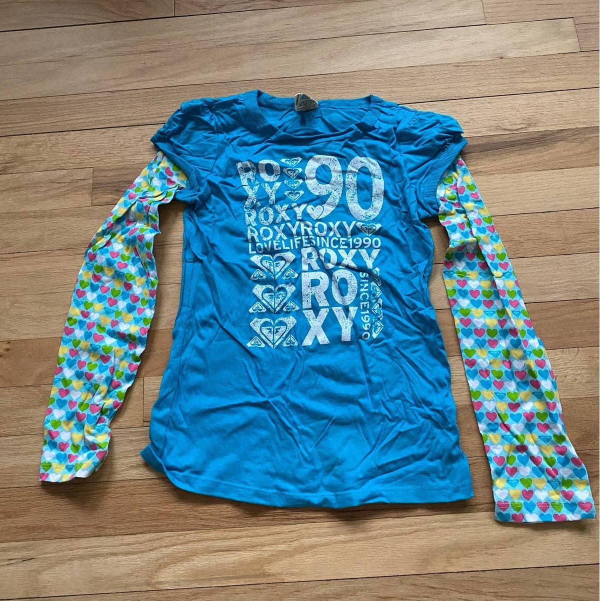 Vintage Roxy Layered Long Sleeved Cotton Top Heart Patterned