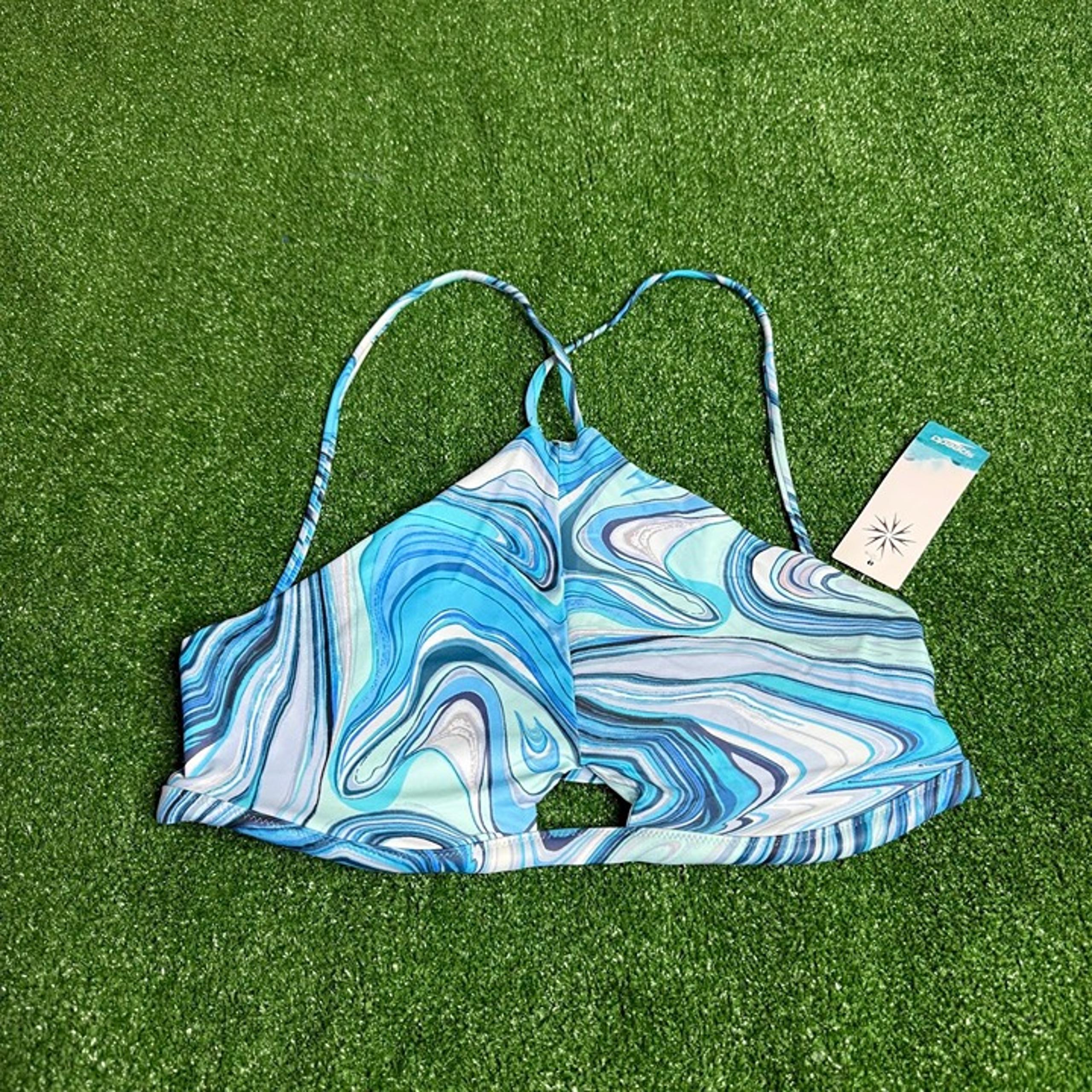 Speedo Noemi Amalfi Blue Crossback Halter neck Bikini Top Swimwear Size L NEW