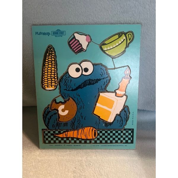 Vintage 1973 Cookie Monster Wooden Puzzle