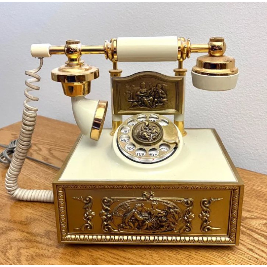 Vintage Ornate Gold Ivory Rotary Dial Telephone Vintage DECO French Provincial