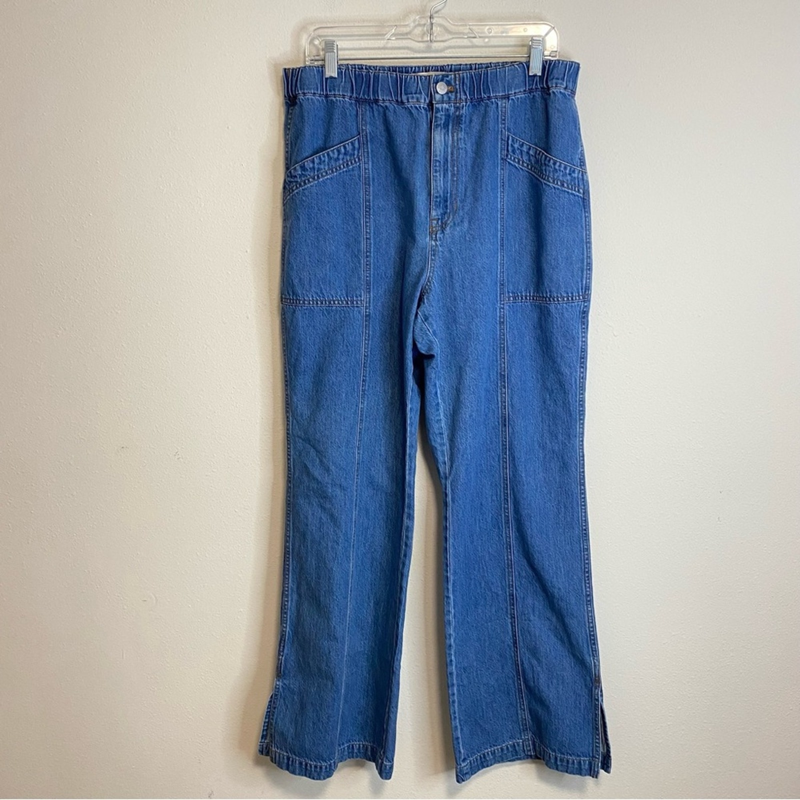 Madewell Women's Denim Pull-On Loose Flare Pants Blue Large Retro 70s Groovy