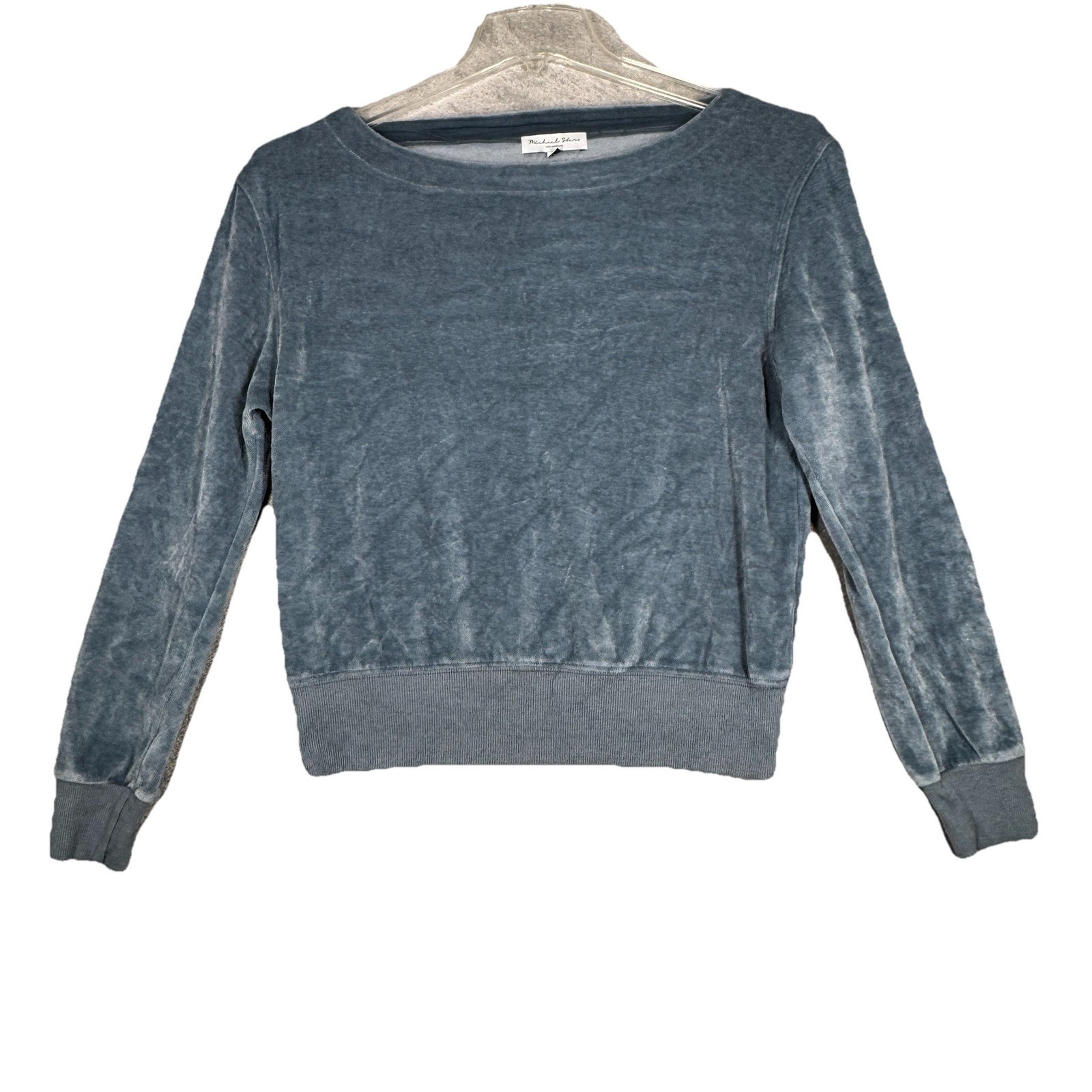 Michael Stars Shirt Womens Small Blue Velour Sweatshirt Crop Casual Streetwear