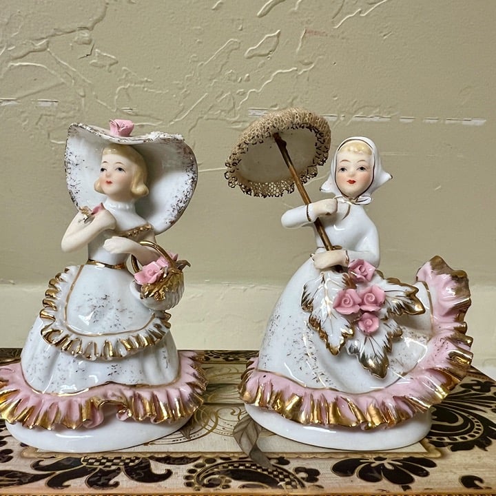 Vintage Hand Painted with Gold Trim China Southern Belle Ladies.Set 2
