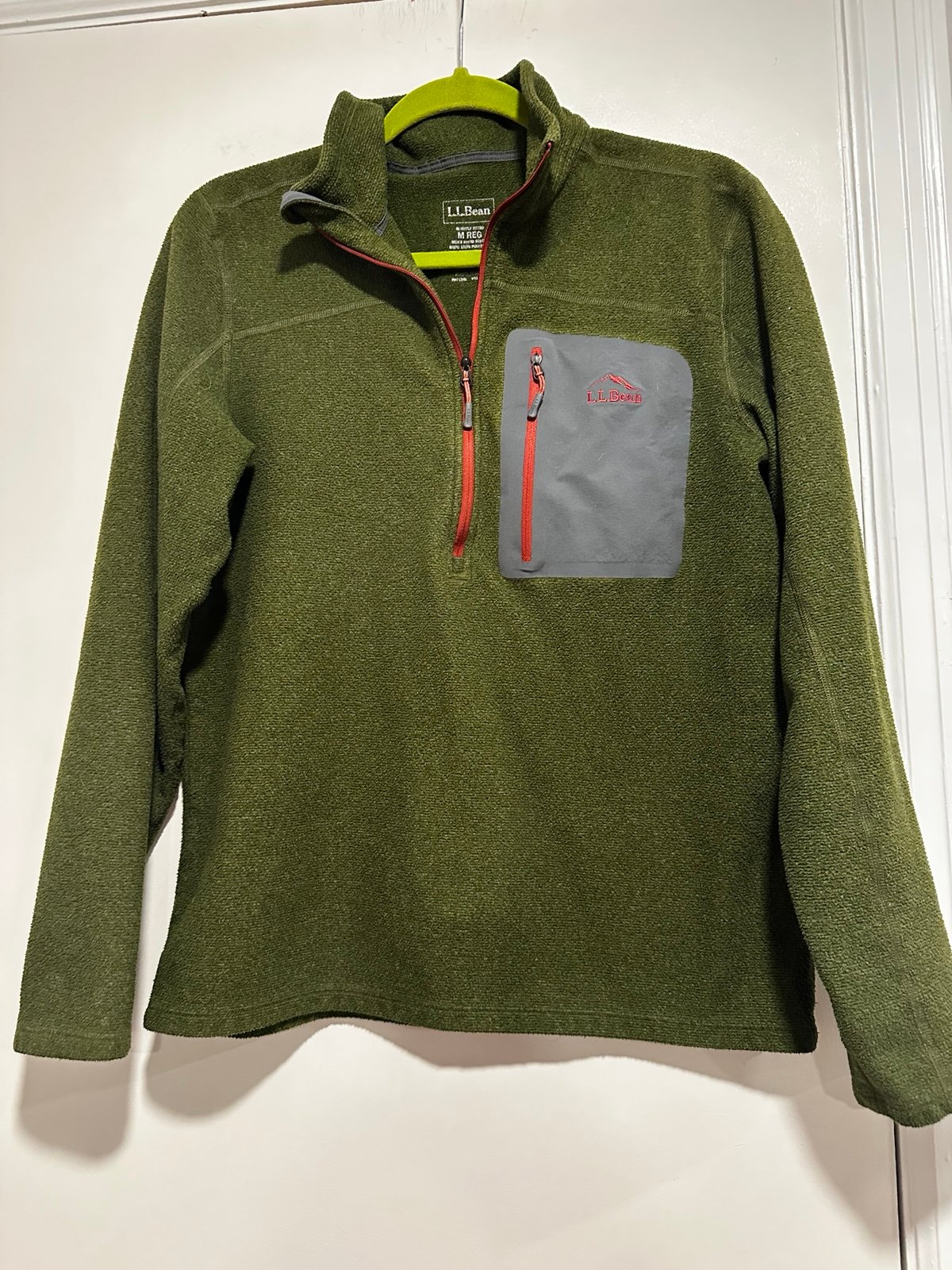 LL Bean Quarter Zip Fleece Jacket Mens M Reg- Green Lightweight Hiking Outdoors.