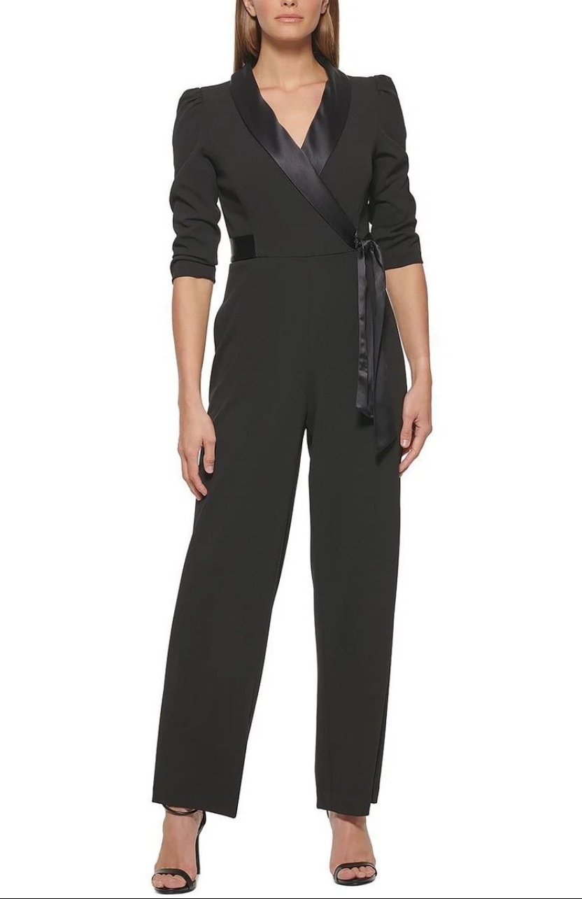 DKNY Womens Black Surplice Formal Side-Tie Jumpsuit size 10