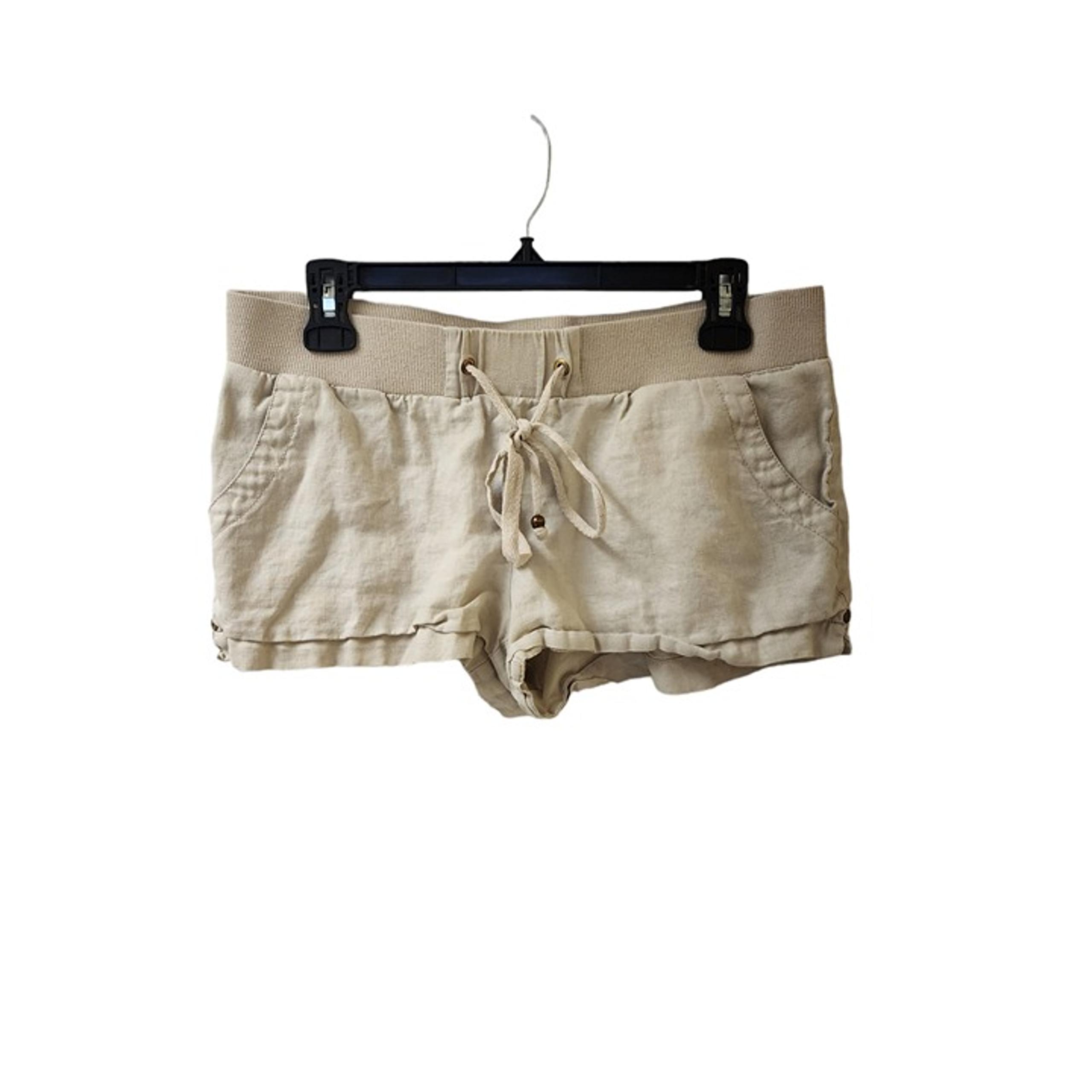 Guess Beige Cream Casual Pull On Linen Shorts Medium  100% Linen