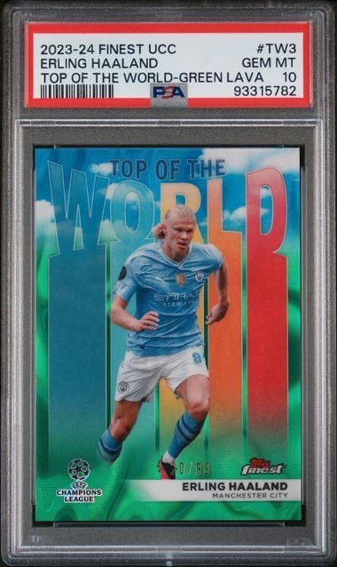 2024 Topps Finest UCC Erling Haaland TOTW Green Lava 20/99 PSA 10 - Man City