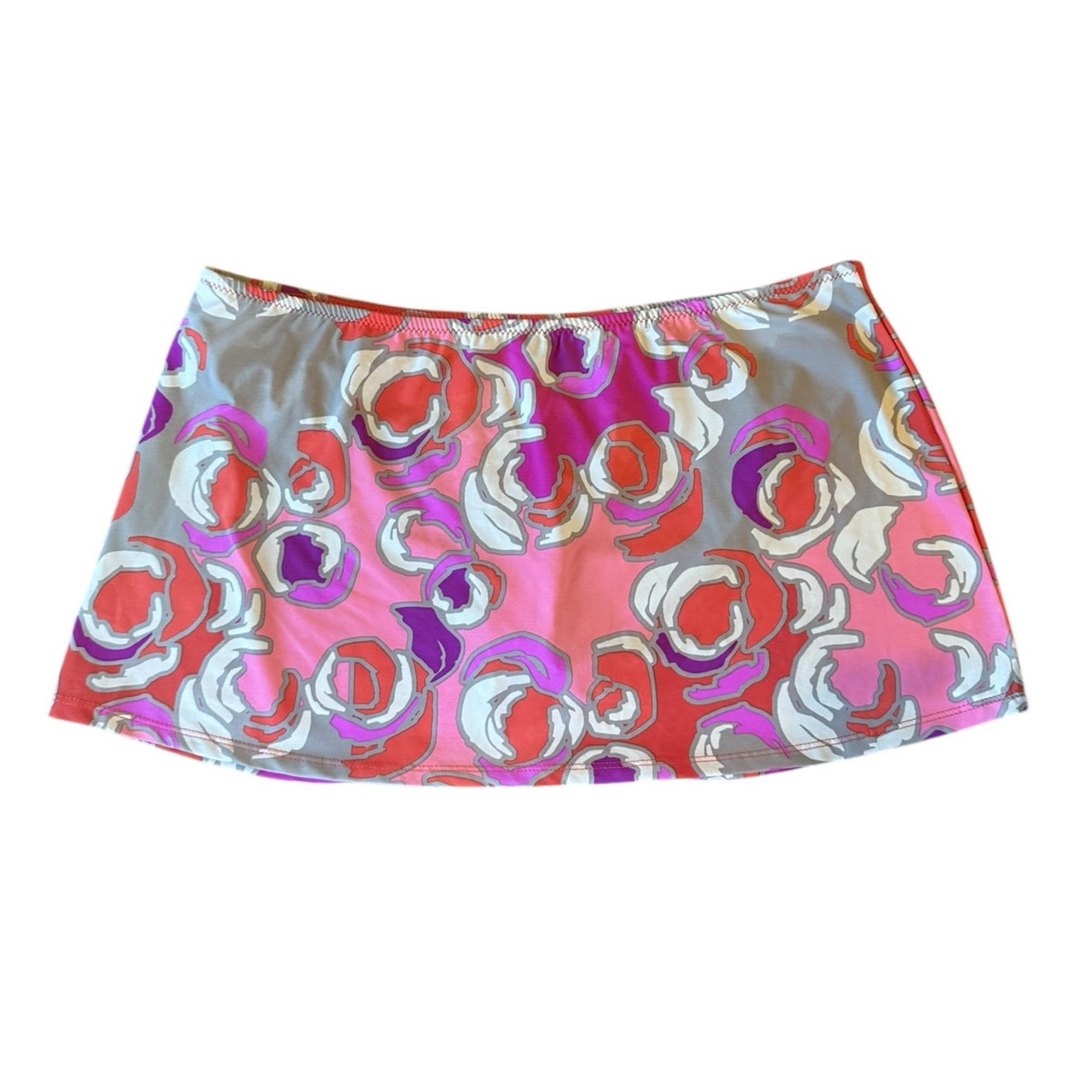 NEW Garnet Hill Floral Pink Cream Purple Print Swim Skirt Skort with Underwear 8