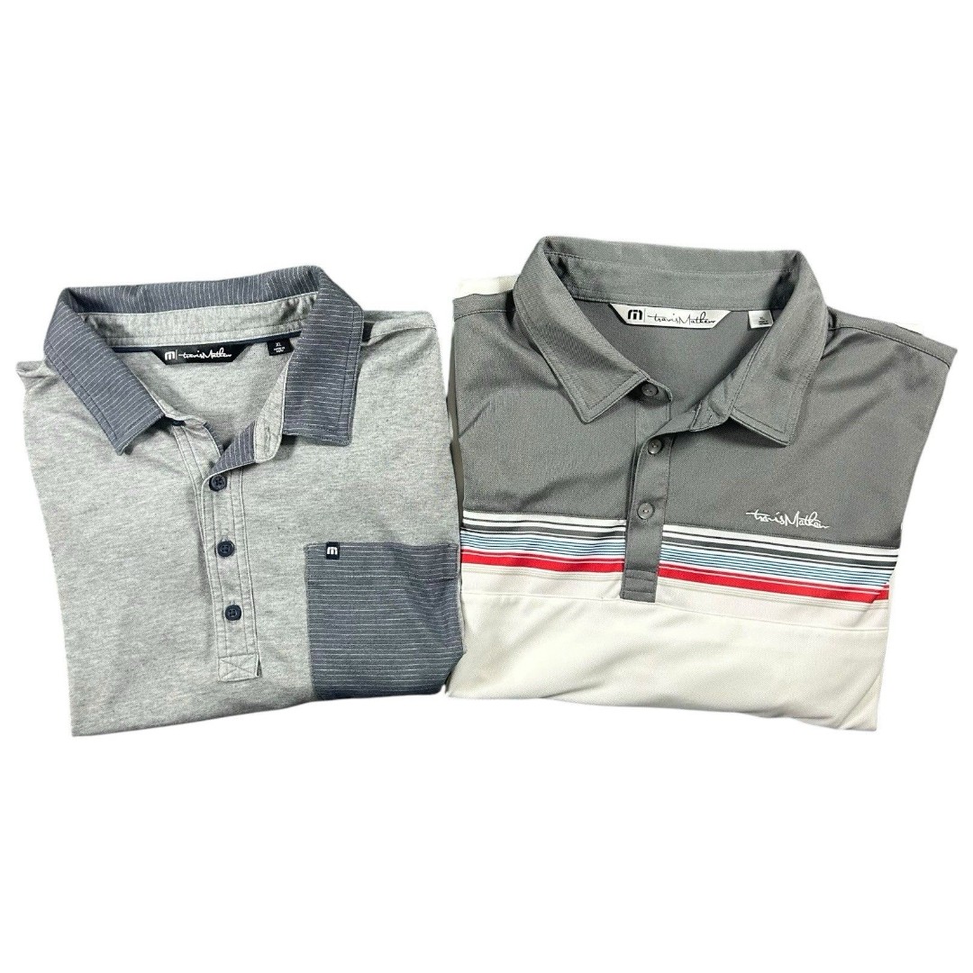Travis Mathew Polo Men’s XL LOT OF 2 Golf Performance Gray Multicolor White EUC