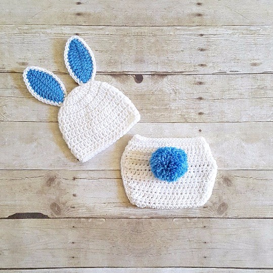 Crochet Bunny Hat Diaper Cover Easter Infant Newborn Baby Photo Prop Shower Gift