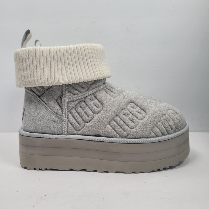 UGG Women's Classic Mini Platform Felted Women's Gray Boot US Size 10