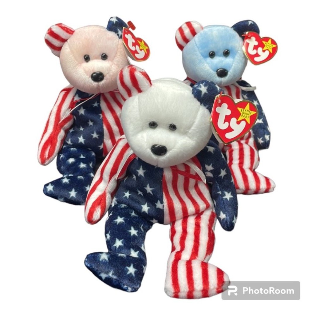 TY Beanie Babies - SPANGLE the Bears ( Set of 3 - Pink, White & Blue Heads )